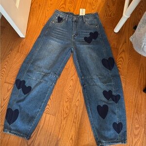 Blue Denim pants with Heart Accents